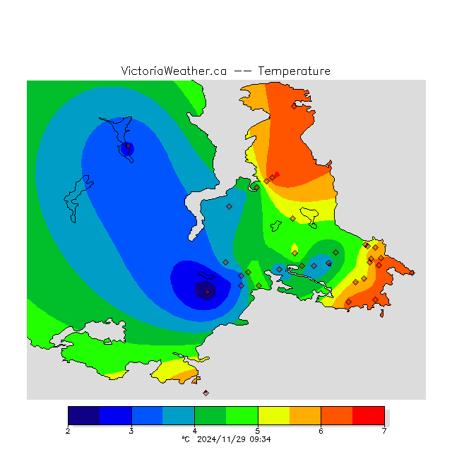 This figure shows current observations at all stations in Victoria.